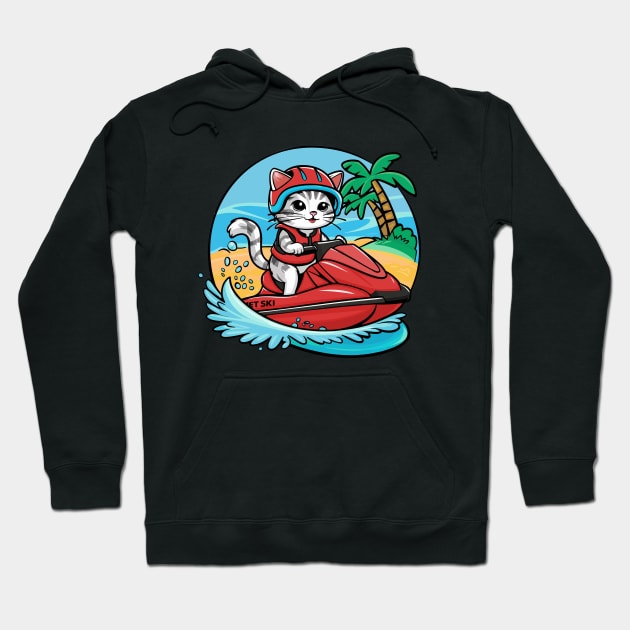 Cute Cat Jet Skiing Summer Gift Hoodie by GrafiqueDynasty